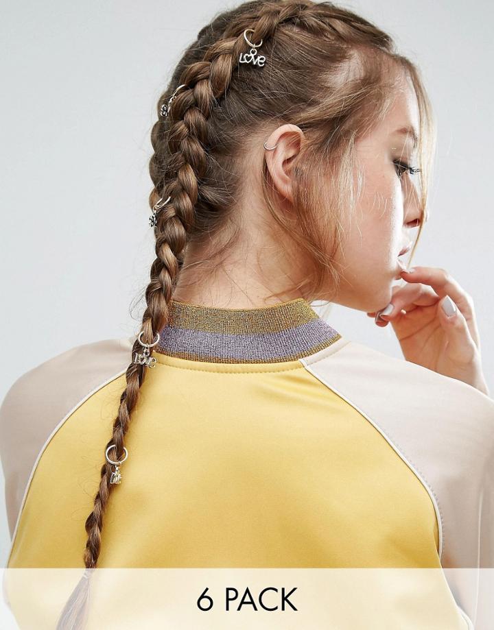 Asos Pack Of 6 Love Charm Hair Rings - Gold