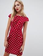 Qed London Polka Dot Print Tulip Dress With Pockets - Red