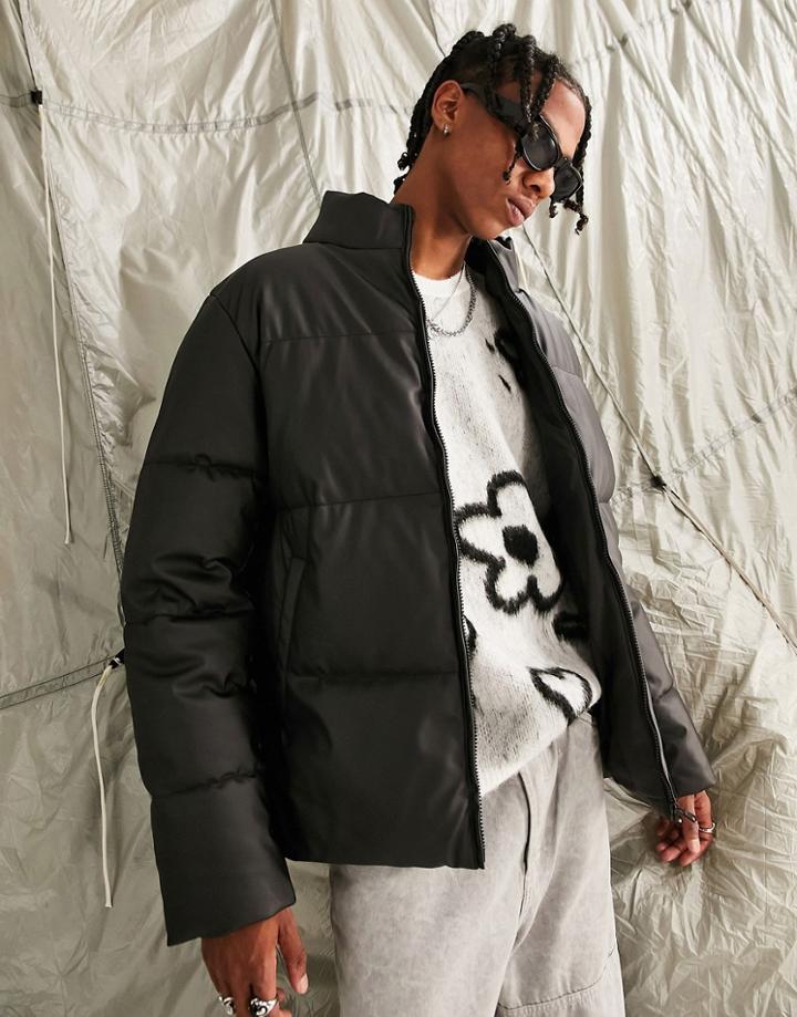 Asos Design Rubberized Puffer Jacket In Black