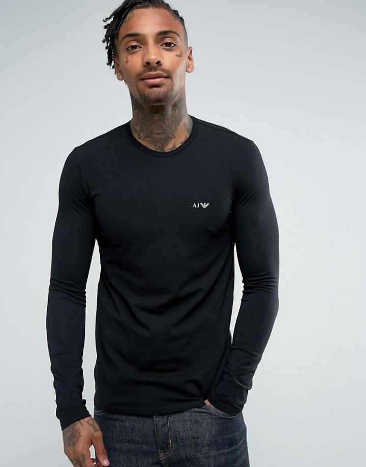 Armani Jeans Crew Neck Long Sleeve T-shirt Black - Black