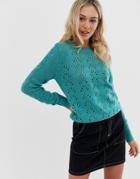 Qed London Sweater In Pointelle Knit - Green
