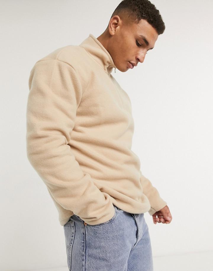 New Look Funnel Neck Fleece Sweat In Stone-neutral