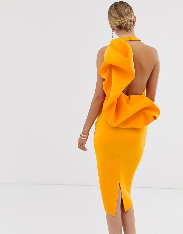 Asos Design Racer Midi Dress With Bubble Back - Yellow