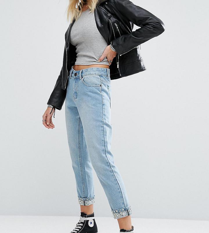 Liquor N Poker Girlfriend Fit Jean With Studded Rolled Hem - Blue