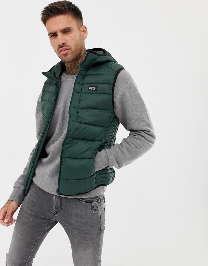 Pull & Bear Padded Vest In Green - Green