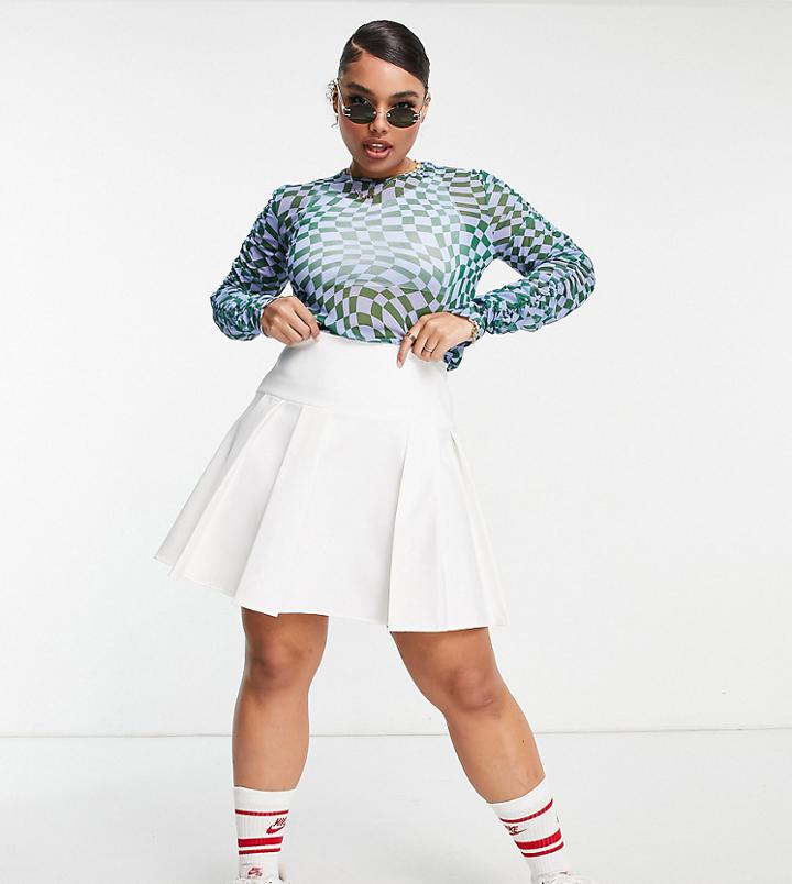 Asos Design Curve Pleated Tennis Skirt With Basque Detail In White