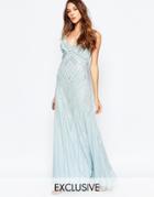 Frock And Frill Allover Embellished Plunge Front Maxi Dress - Flint Blue