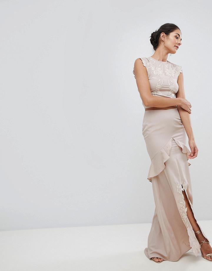 Hope & Ivy Embroidery Applique Skirt - Cream