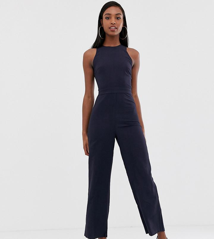 Fashion Union Tall Wide Leg Jumpsuit With Cut Out Back - Blue