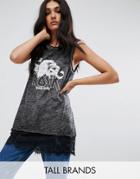 Noisy May Tall Logo Top With Lace Hem - Black