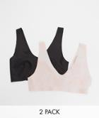 Jojoe 2 Pack Recycled V Neck Bonded Bralettes In Black And Blush-multi