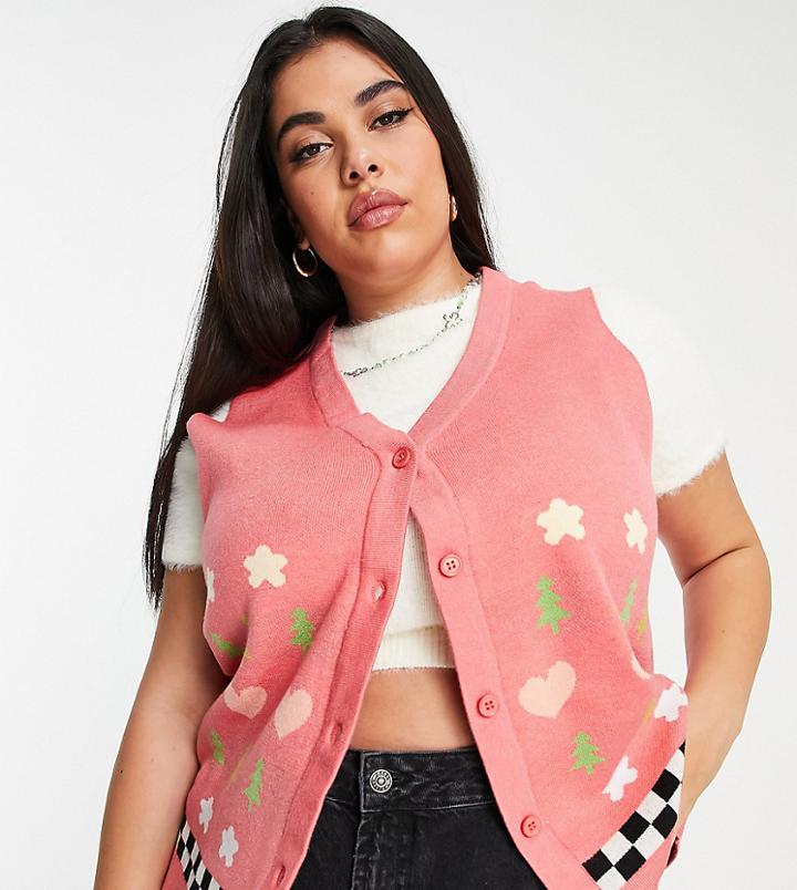 Native Youth Plus Oversized Sweater Vest In Alpine Knit-pink