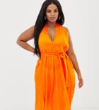 Asos Design Curve Halter Neck Beach Cover Up In Orange-multi