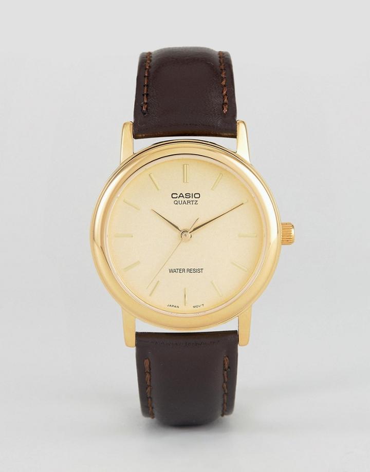 Casio Mtp1095q-9a Leather Strap Watch In Brown