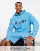 Asos Design Oversized Hoodie In Blue Acid Wash With Text Print - Part Of A Set