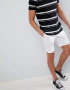 Asos Design Slim Mid Length Smart Shorts In White Cotton Sateen - White