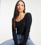 Topshop Tall Long Sleeve Lettuce Tee In Black
