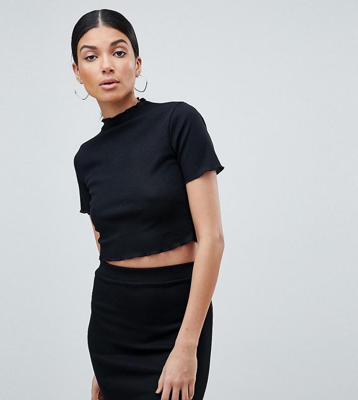 Missguided Tall Lettuce Hem Crop Top - Black