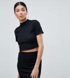 Missguided Tall Lettuce Hem Crop Top - Black