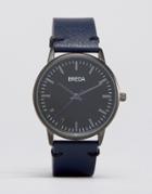 Breda Zapf Navy Leather Watch With Black Dial - Navy