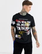 Bershka T-shirt With Sketch Print In Black - Black