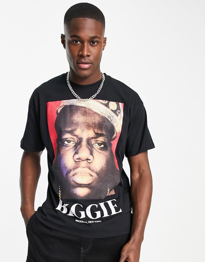 Pull & Bear Biggie Brooklyn Printed T-shirt In Black