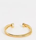 Asos Design 14k Gold Plated Cuff Bracelet In Crossover Twist Design