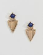 Asos Faux Lapis Stone And Engraved Swing Earrings - Gold