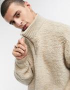 Asos Design Knitted Half Zip Sweater In Plush Texture-neutral