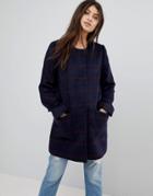 Abercrombie & Fitch Collarless Wool Coat - Navy