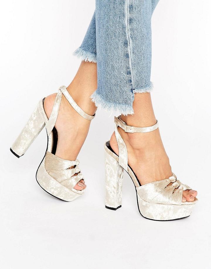 Truffle Collection Velvet Platform Heel Sandal - Beige