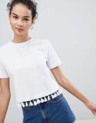 Asos Design Crop T-shirt With Tassel Hem - White