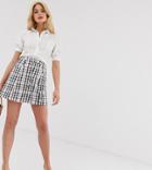 Asos Design Tall Button Front Mini Skirt In Gingham Print - Multi
