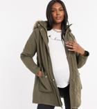 New Look Maternity Longline Parka Jacket In Khaki-black