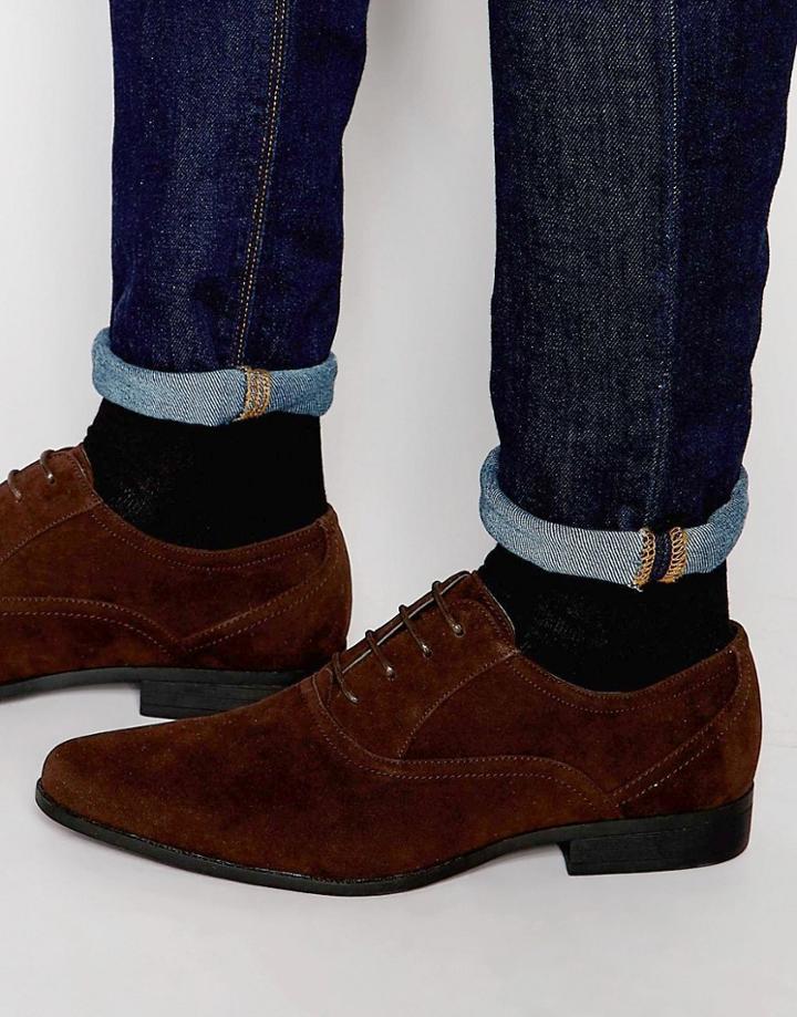 Asos Oxford Shoes In Brown Faux Suede - Brown