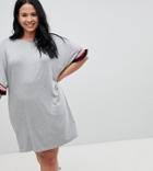 Asos Design Curve T-shirt Dress In Gray Marl With Frill Tipped Sleeve - Gray