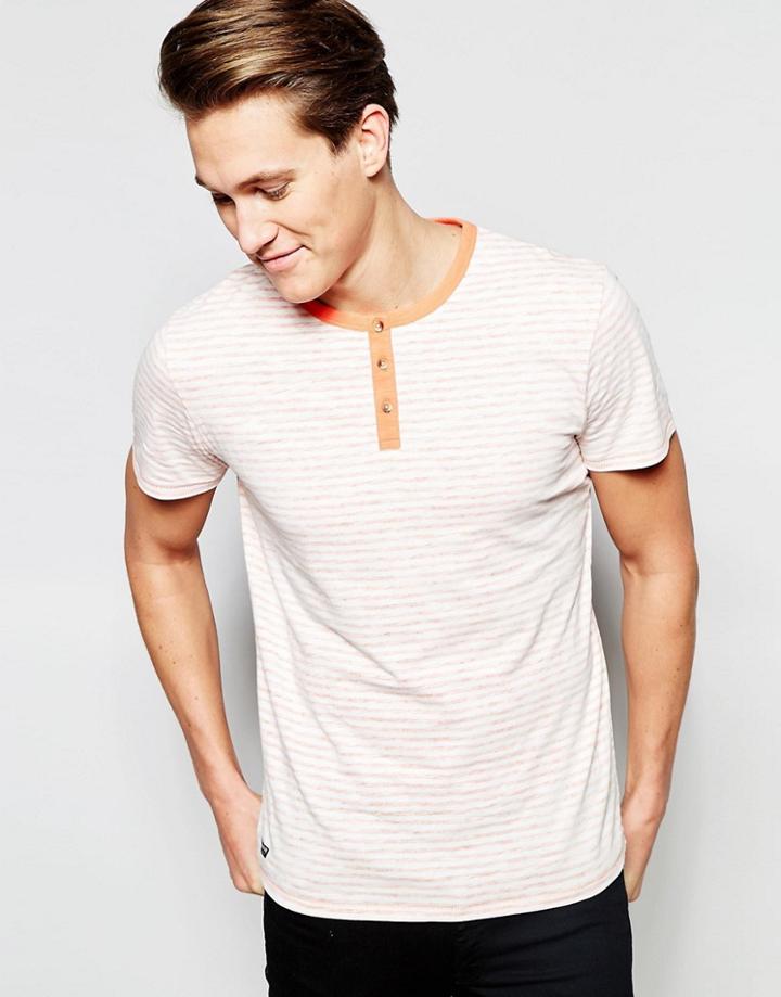 Threadbare Fine Stripe Grandad T-shirt - Pink