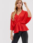 Boohoo Batwing Blouse In Red - Red