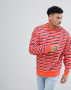 Asos Design Striped Oversized Sweatshirt In Red - Red