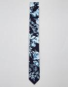 Asos Slim Tie With Navy Floral Design - Navy