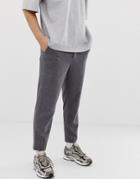 Asos Design Tapered Crop Smart Pants With Half Elasticated Waist In Charcoal Texture - Gray