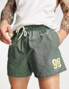 Asos Design Swim Shorts With Acid Wash And Collegiate Print In Short Length-green