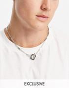 Reclaimed Vintage Inspired Necklace With Square T-bar Closure And Antique Chain In Silver