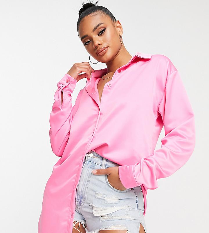 Asyou Oversized Satin Shirt In Pink