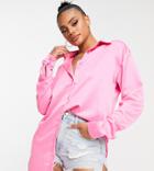 Asyou Oversized Satin Shirt In Pink