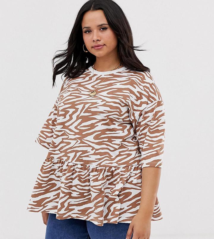 Asos Design Curve Smock Top With Animal Print-green