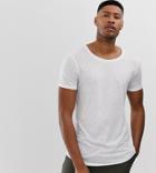 Asos Design Tall Longline T-shirt With Scoop Neck And Curved Hem In Linen - White