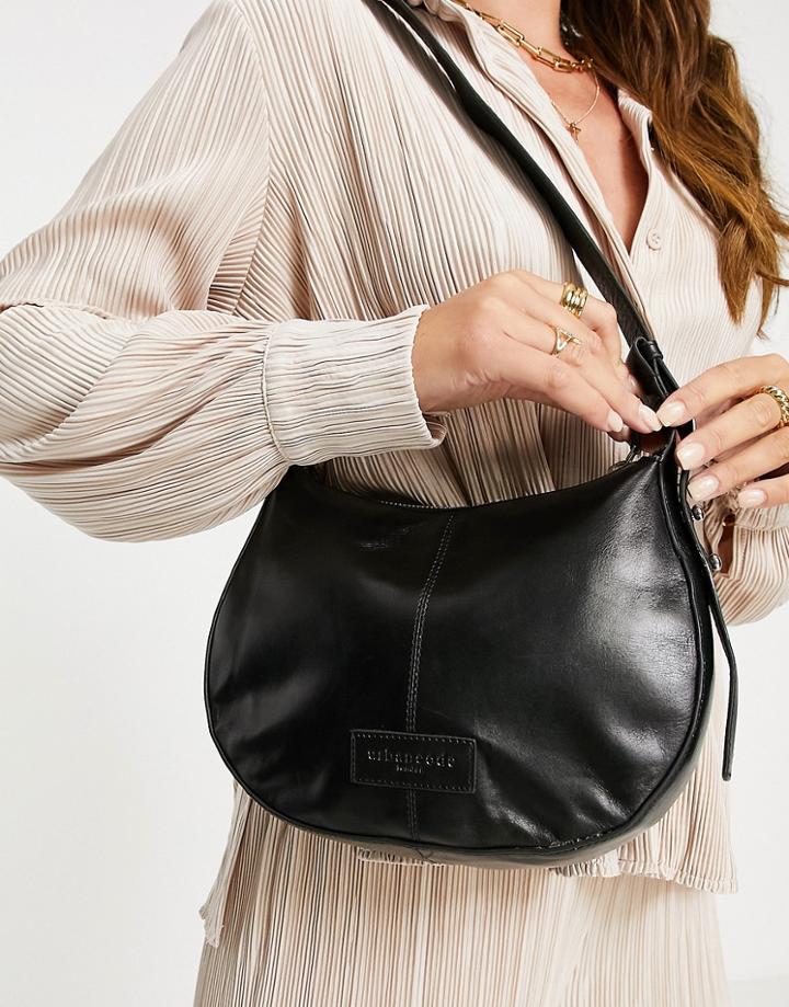 Urbancode Leather Half Moon Shoulder Bag In Black