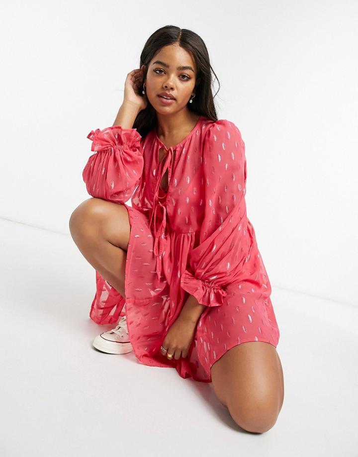 Asos Design Smock Mini Dress In Metallic Spot-pink