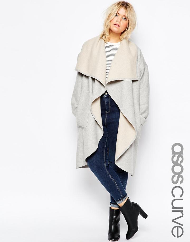 Asos Curve Oversized Waterfall Coat - Gray